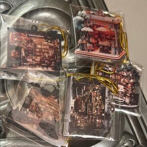 Set of 5 Christmas Bookstore Ornaments Acrylic